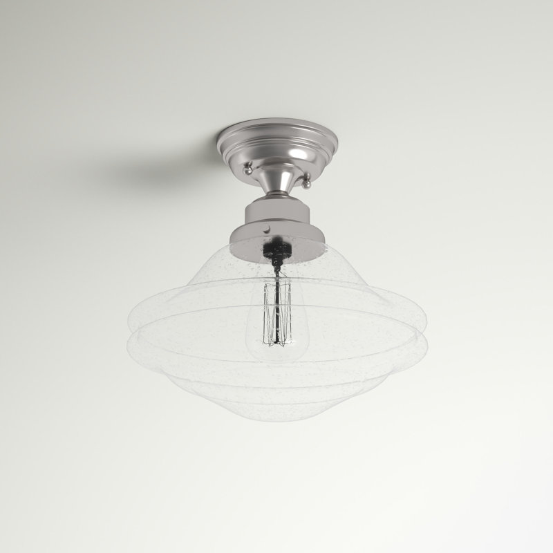 Mandy Glass Semi Flush Mount, Clear Seed Glass, Satin Nickel