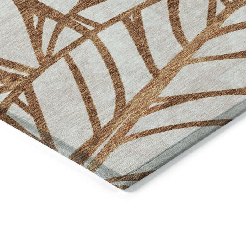 Tapis extérieur lavable floral beige et cuivré 3 pi x 5 pi orange