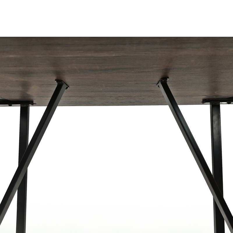 55" Industrial Rustic Dining Table, Tabletop, Black Metal Frame, Seats 4-6, Stain-, For Kitchen & Living Room Table Tabletop, Legs, Fits