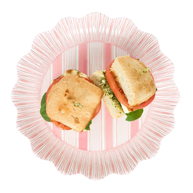 Cabana Stripe Melamine Dinner Plates, Coral