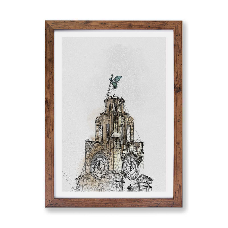 The Liver Building Liverpool - Framed Print, Walnut, 24cm H x 33cm W x 2cm D
