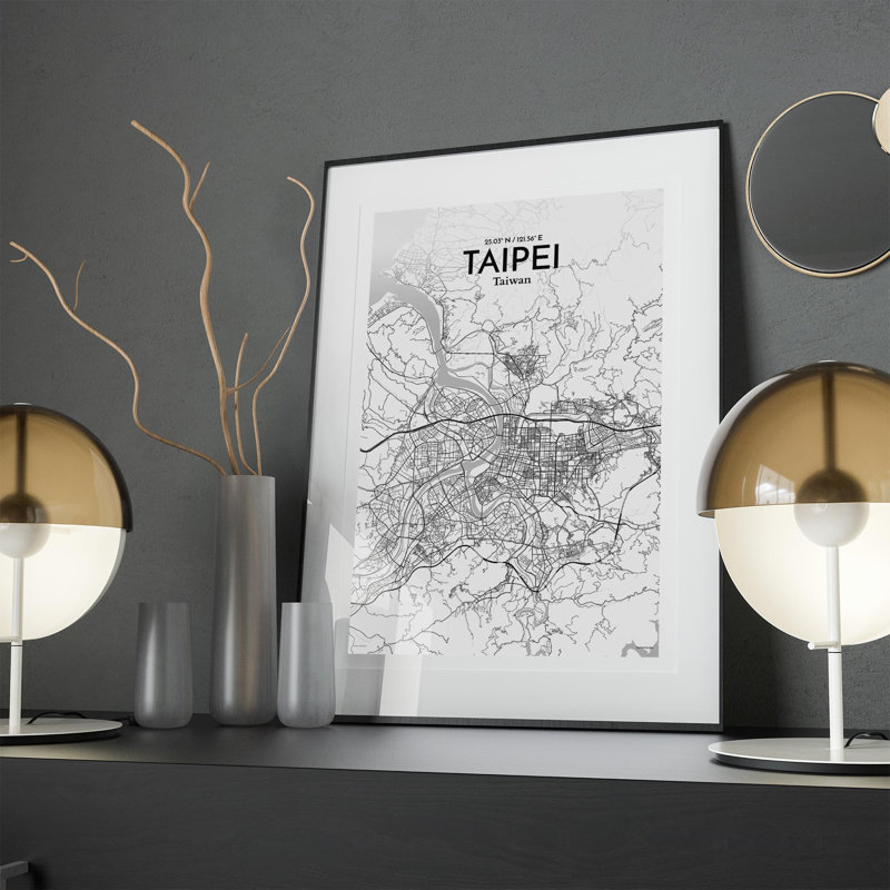 Taipei City Map In Tones - No Frame Print, 17cm H x 11cm W x 0.05cm D