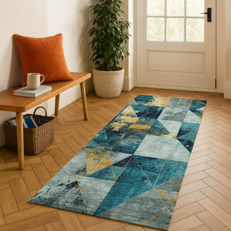 Premium Machine Washable Fairwood AMF1888 Geometric Rug, Runner 2'3" x 7'6"