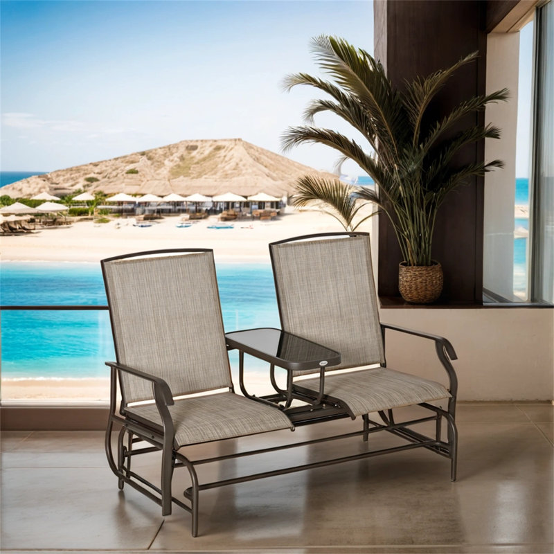 Laxavier 58 " W Steel Loveseat, Brown/Brown