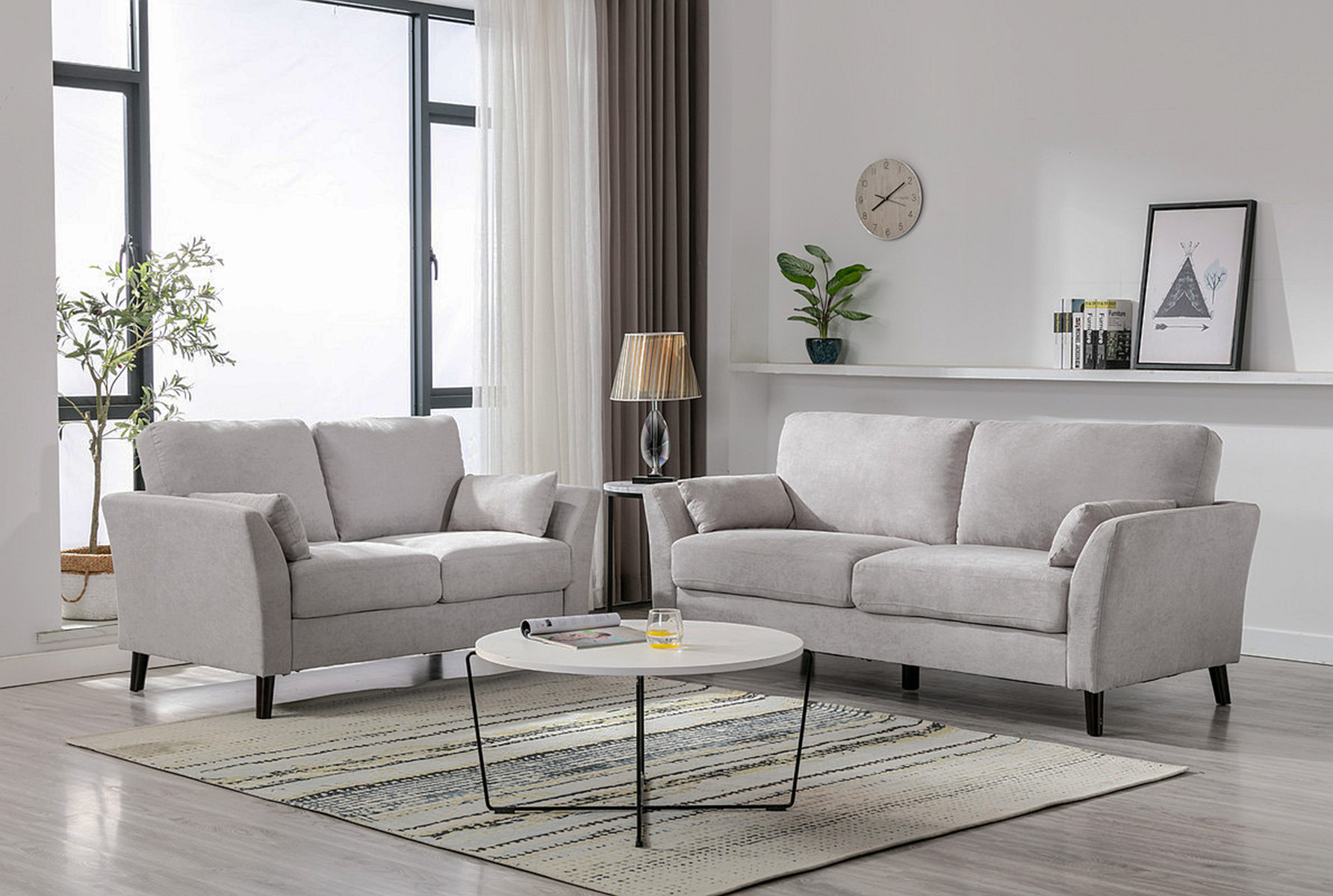 Ebern Designs Damian Light Gray Woven Fabric Sofa Loveseat Living Room ...