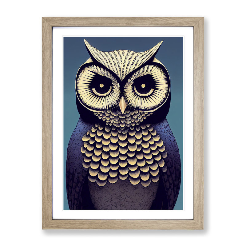 Soulful Owl - Single Picture Frame Print, 34cm H x 25cm W x 2cm D, Oak