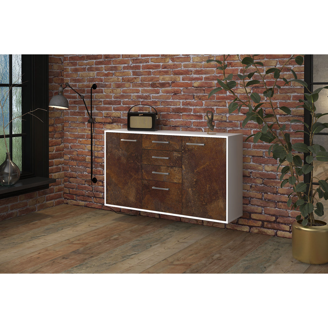 Sideboard Sioux Falls, Farbe: Weiß/Anthrazit, Fliegend/Metallgriffe, Größe: 136x79x35cm