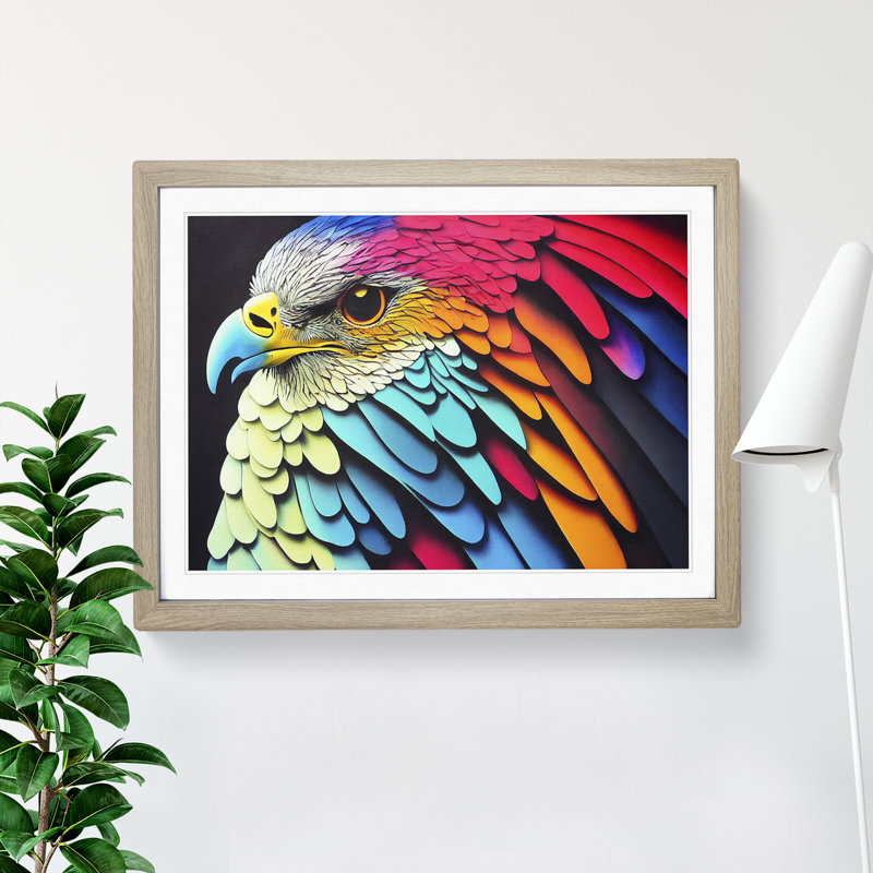 Colourful Eagle Bird Vol.1 - Single Picture Frame Print, 34cm H x 46cm W x 2cm D, Oak Framed