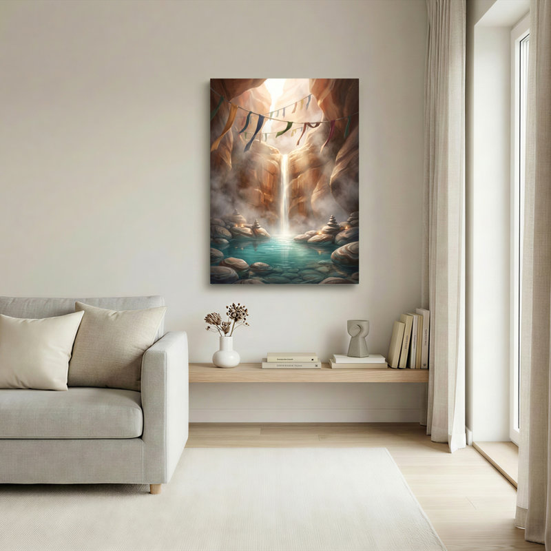 Ensemble de 1 tableau sur toile représentant un canyon et une cascade, 48"H x 32"W, Wrapped Canvas