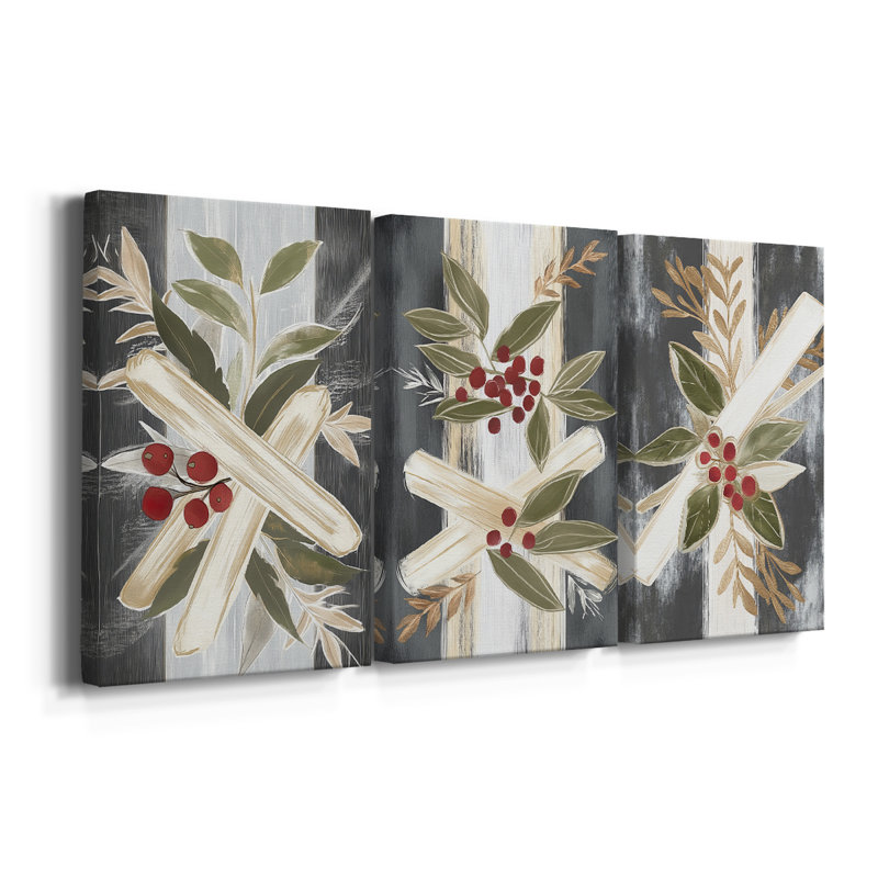Art de Noël des Fêtes de Noël - toile tendue sur mesure - 3 pièces, H 12 po x l 24 po