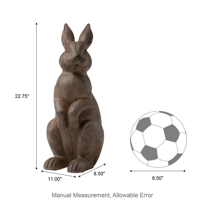 Bronze Distressed Standing Rabbit Garden Statue, 22.75 Inch