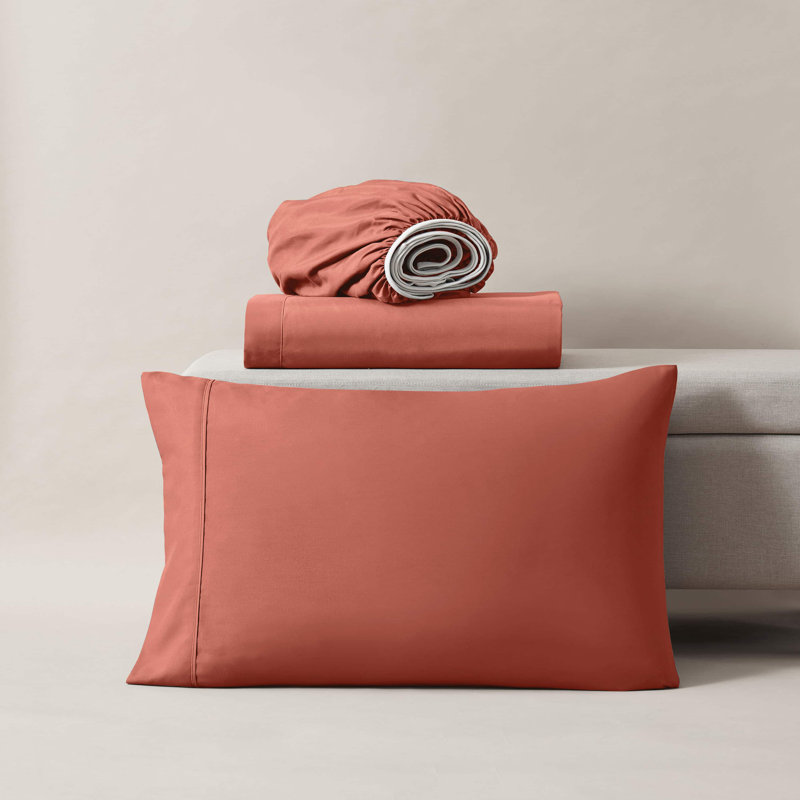 Hotel Collection Soft Breathable Bed Sheet Set with Deep Pocket Fitted Sheet, Twin, Orange