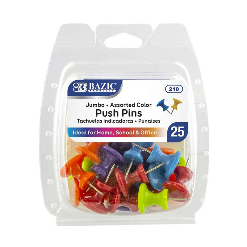 Poussoirs Bazic Jumbo, couleurs assorties, 25 par paquet, 12 paquets