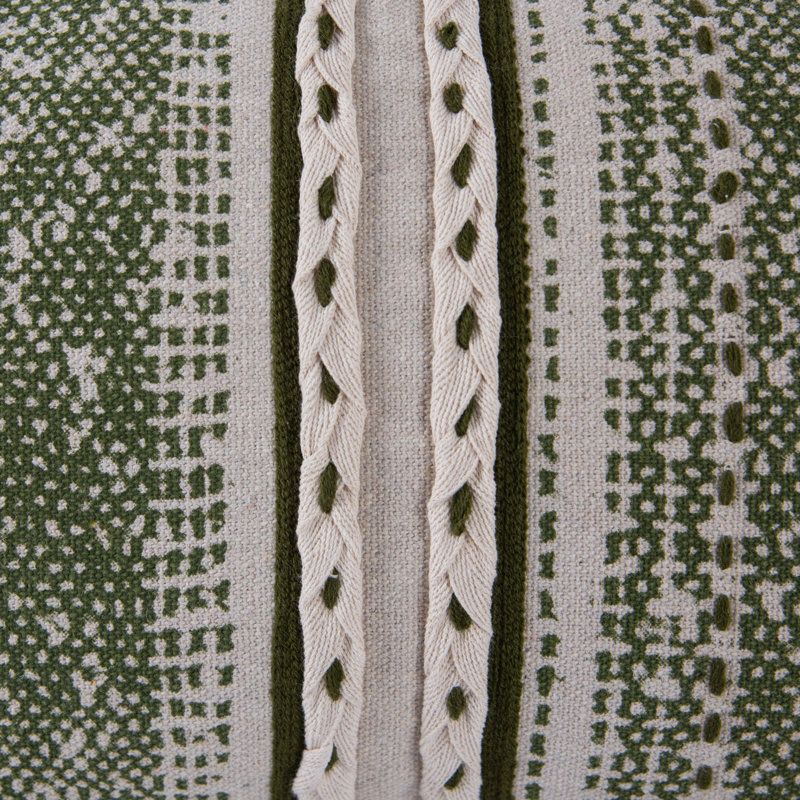 Rectangular Cotton Pillow Cover & Insert, Green/Natural