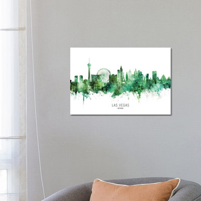 Las Vegas Nevada Skyline Green by Michael Tompsett - 1 Piece Wrapped Canvas Painting
