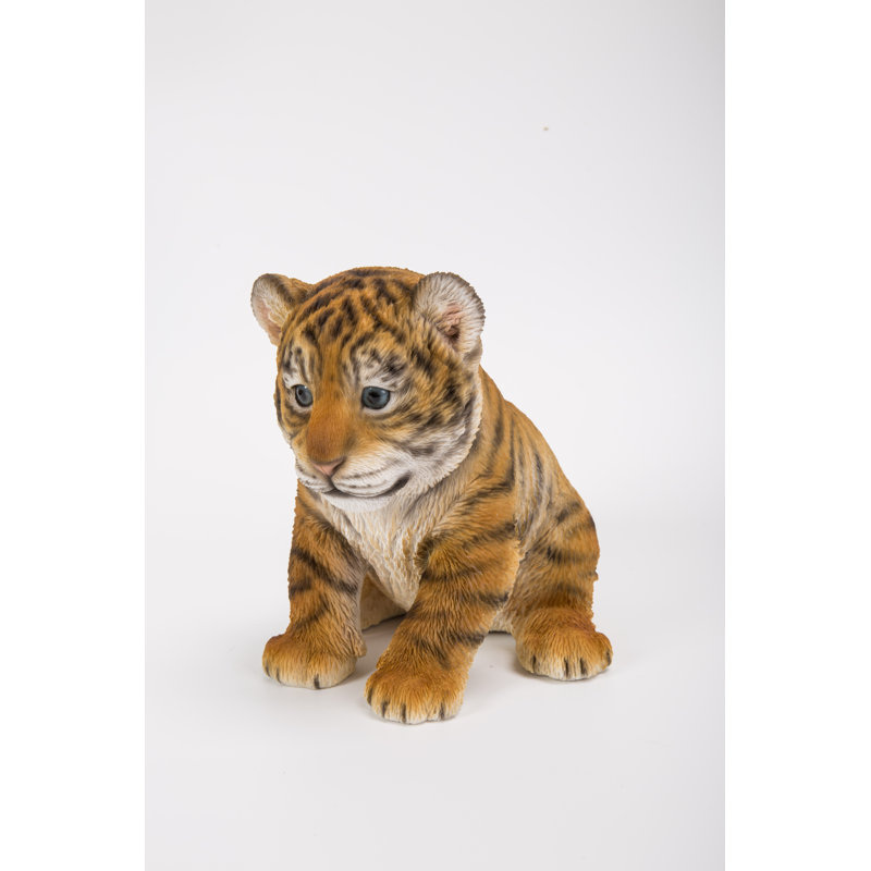 Adorable Realistic Sitting Tiger Cub Garden Statue