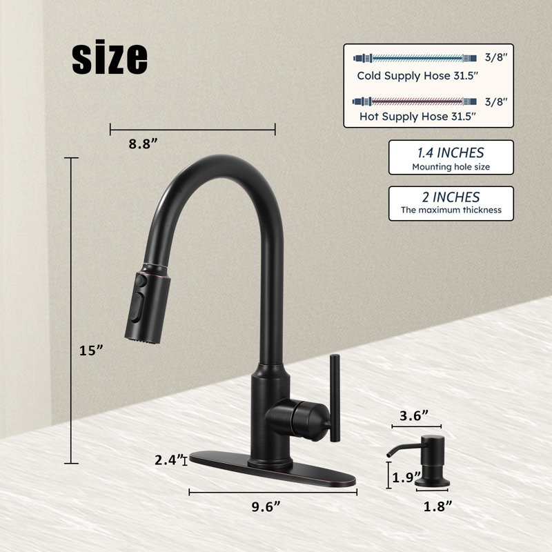 High Arc Single Handle Stainless Steel Kitchen Sink Faucet With Soap Dispenser Pull-Down Sprayer Faucet, 1 Or 3 Holes