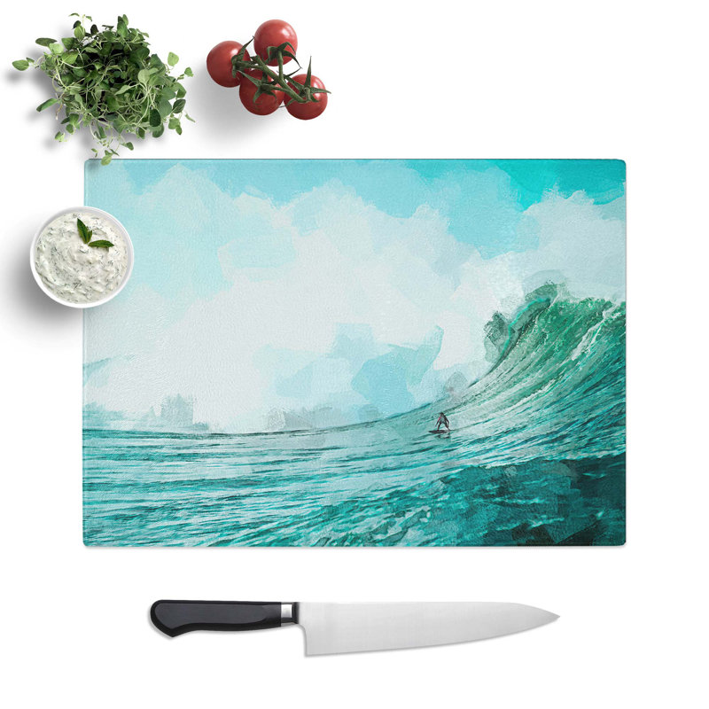 Tempered Glass Surfing a Wave Chopping Board, 39 cm W x 28.5 cm L