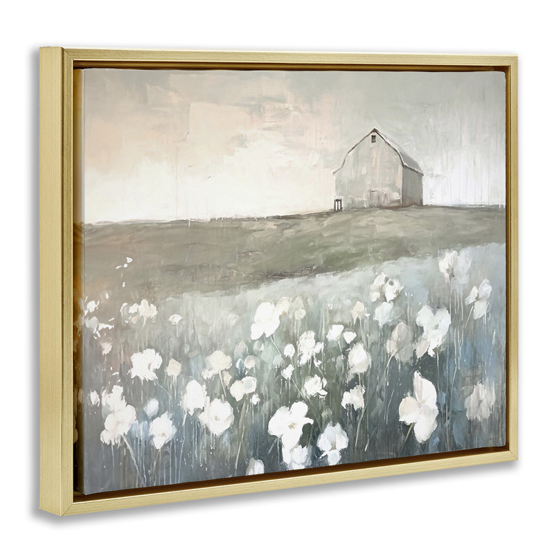 "Peaceful Floral Pasture", art mural encadré par Ramona Murdock, Cadre flottant métallique doré, H 24 po x l 30 po
