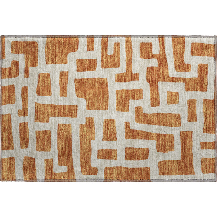 Premium Machine Washable Prisco Terracotta Rug