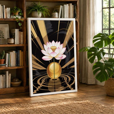 Lotus in Gold Light Japandi - Wrapped Canvas