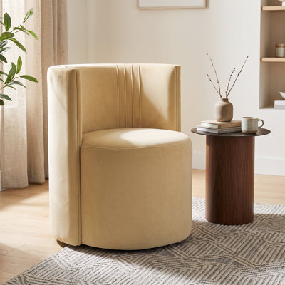 Velvet Upholstered Barrel Accent Chair with Casters