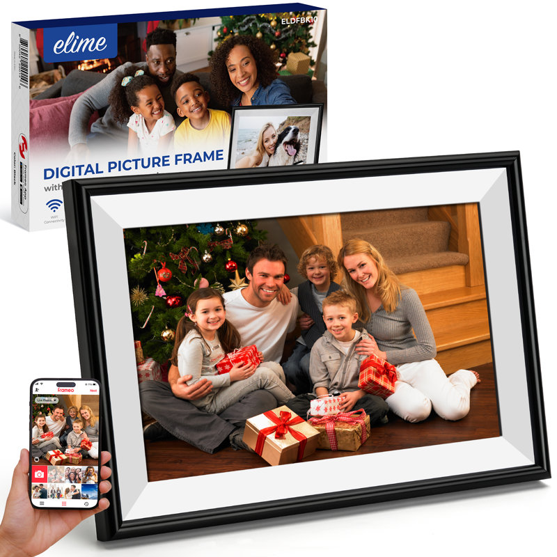 Frameo 10.1" WiFi ELIME Digital Picture Frame - Auto Rotate - Free Unlimited Storage, Micro SD Slot, Midnight Black