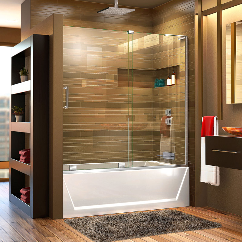 DreamLine Mirage-X 55 - 59 inch W x 58 inch H Frameless Sliding Tub Door, Left Opening, Chrome