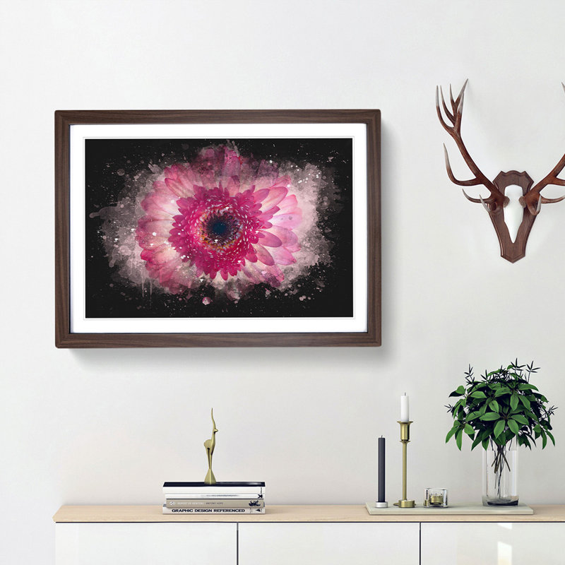 Layers Of A Pink Gerbera Paint Splash - Picture Frame Graphic Art, 33cm H x 45cm W x 2cm D, Walnut Framed