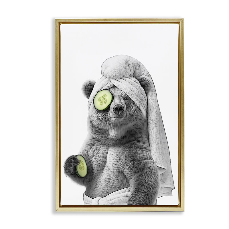 «Fun Bear Face Mask» par Annalisa Latella, Cadre flottant métallique doré, H 31 po x l 21 po