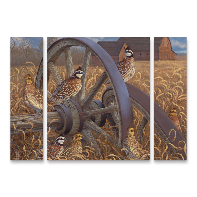 Ensemble de 3 panneaux muraux - Jeff Hoff «Southern Bob Whites», art mural sur toile pour le salon, la chambre à coucher ou le bureau 
