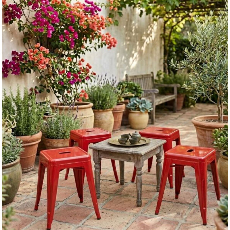 Mini tabourets empilables en métal Duende, Rouge