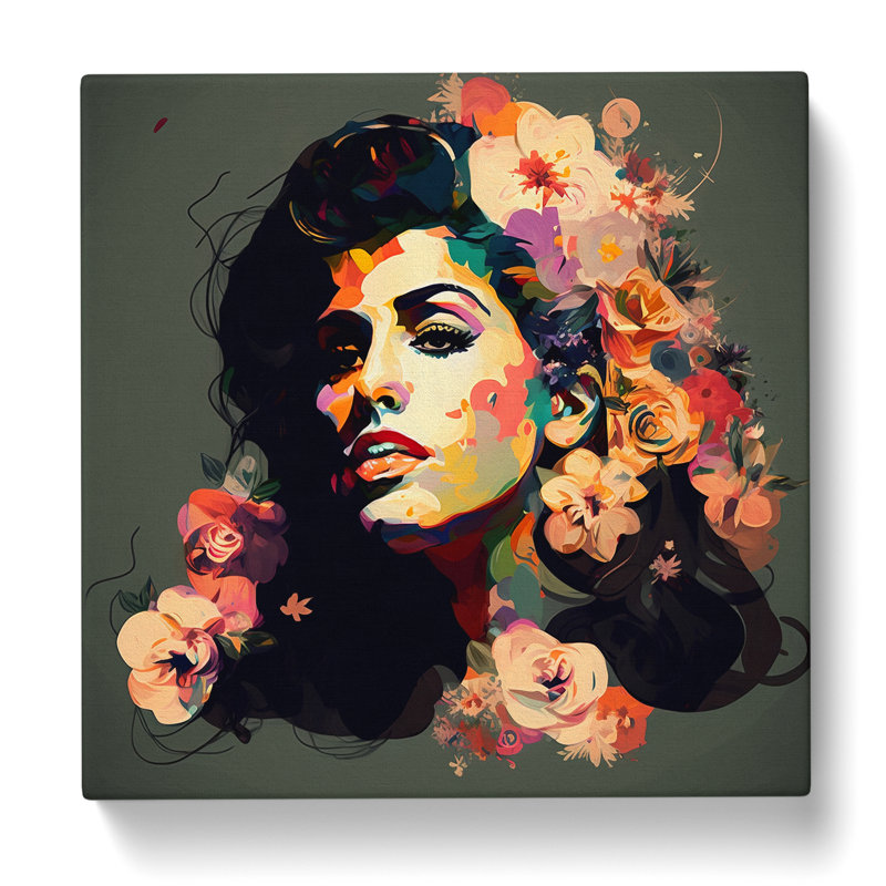 Amy Winehouse Floral Art - Print, 35cm H x 35cm W x 3cm D