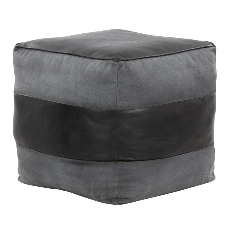 Cobbler Canvas Pouf in Leather, Gray Genuine Leather