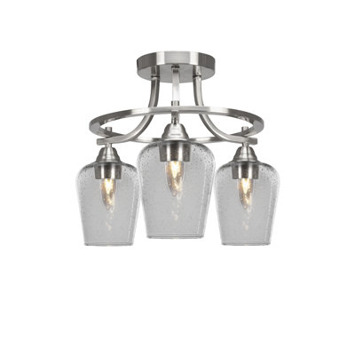 Yendy Paramount 3 Light Semi-Flush With 5" Clear Bubble Glass