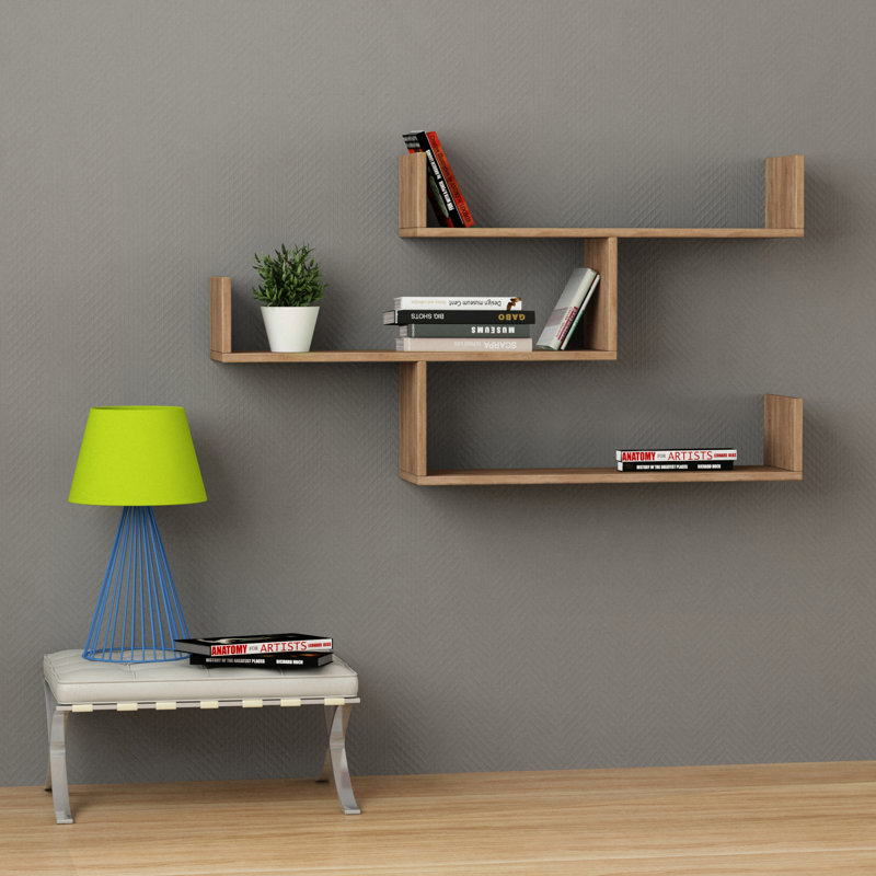 Summer-Louise 3 Piece Floating Shelf Wall Mounted Bookcase, Oak