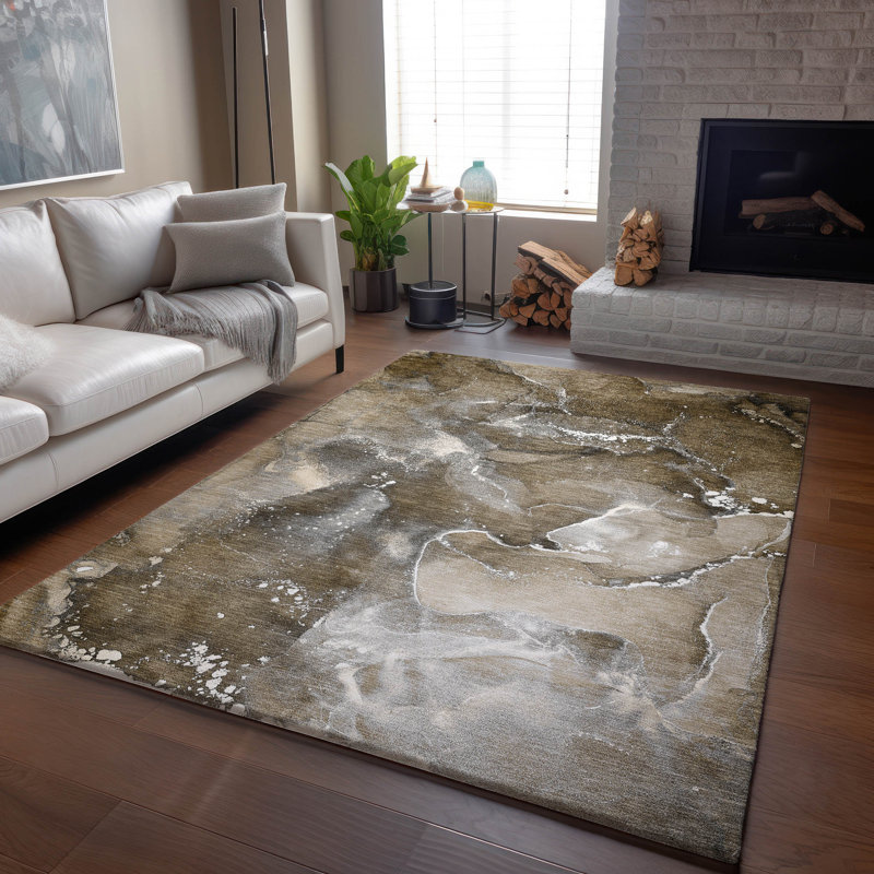 Premium Machine Washable Cerrito AMF518 Brown Rug, Rectangle 10' x 14'