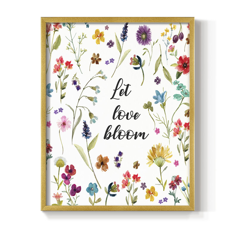 Let Love Bloom Framed Print - Solid Wood, 21" H x 17" W, Gold