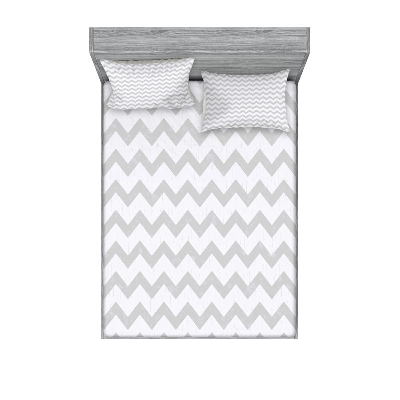 Drap-housse et coussin décoratif gris et blanc Ambesonne, Ensemble de draps pour très grand lit californien
