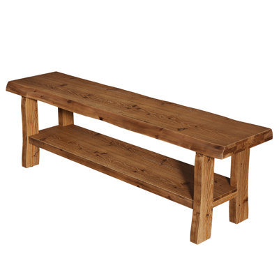 Banc de salle à manger en bois massif, banc de rangement à 2 niveaux avec tablette de rangement inférieure pour la cuisine, la salle à manger, finition en bois naturel