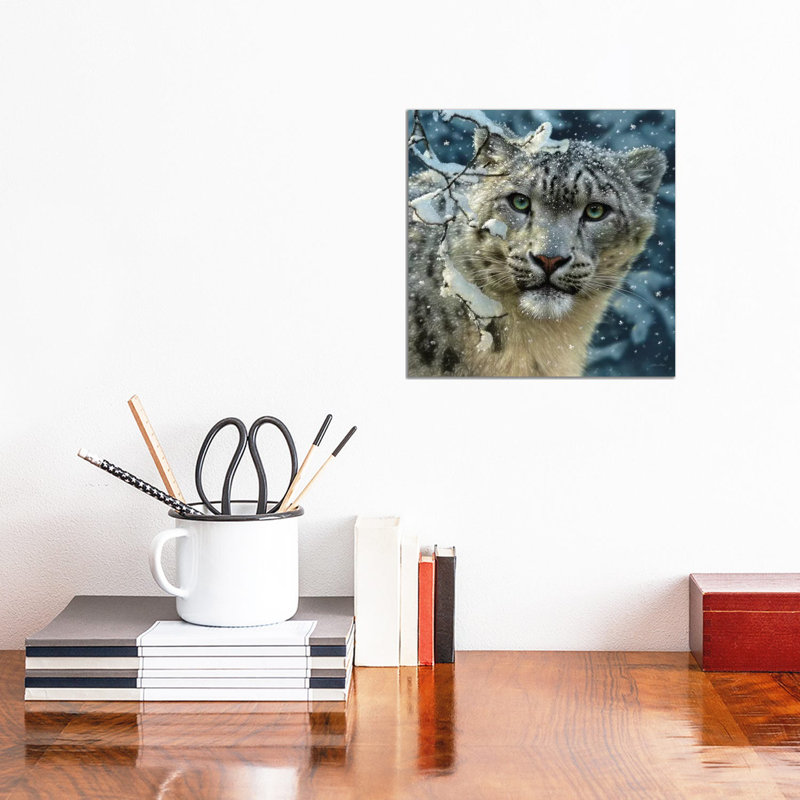 Snow leopard, carré, H 12 po x l 12 po x P 1,5 po, Toile tendue, Pas de tapis