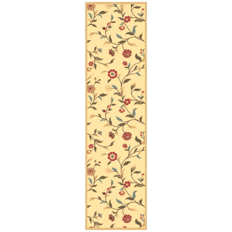 Ottohome Non-Slip Floral Area Rug For Living Room, Hallway, Entryway Rug, Beige