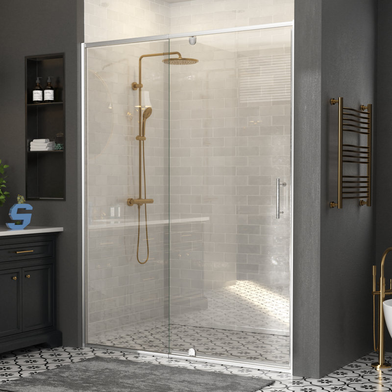 44-48＂W X 71＂H Semi-Frameless Pivot Swing Shower Door with 1/4＂Tempered Glass, Brushed Nickel