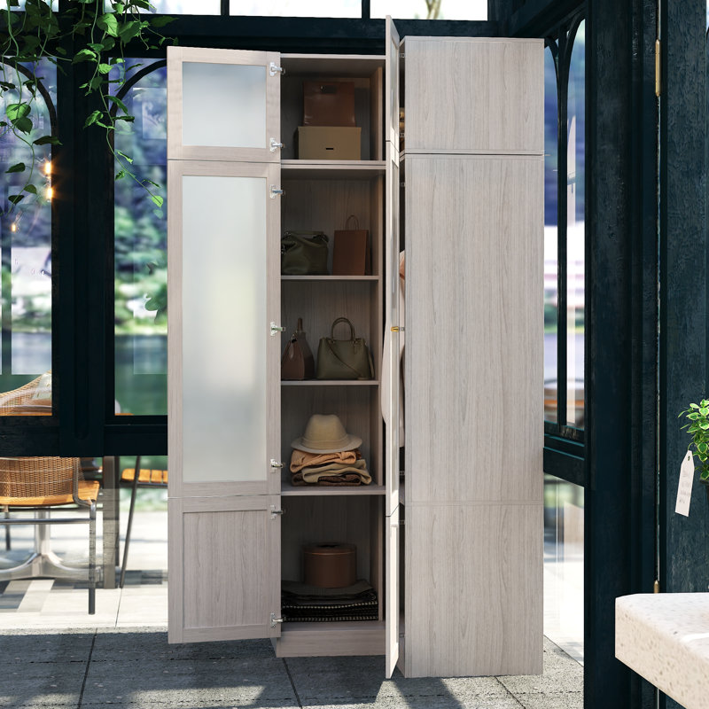 Armoire de coin moderne avec armoire supérieure et panneaux de verre givré - livraison en 2 paquets, conception peu encombrante