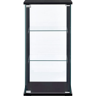3 - Shelf Black Glass Curio Cabinet With A Clear Door, Offering Ample Storage And Display In Primary Living Spaces, 14.43 X 16.69 33.5 Inches Tempered