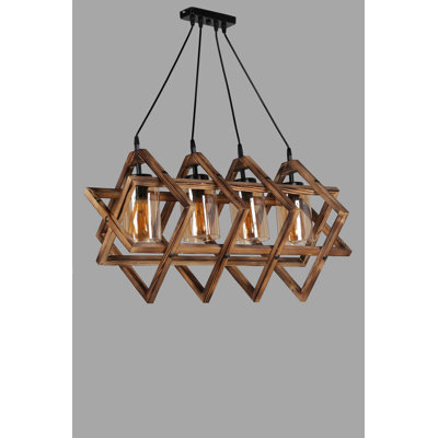 Lustre rustique en bois, hauteur réglable, 33,9 x 33,9 x 29,5 pouces | Cadre en métal, capuchon en verre, finition brune | Douille E27, 40 W maximum | Parfait pour les décorations du Sud-Ouest et de la campagne, solution d'éclairage élégante