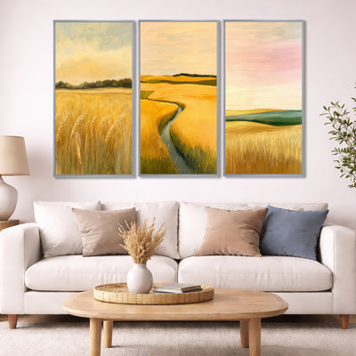 Prairie Gold Meadows in Usa - Yellow Illinois, reproduction sur toile 3 pièces