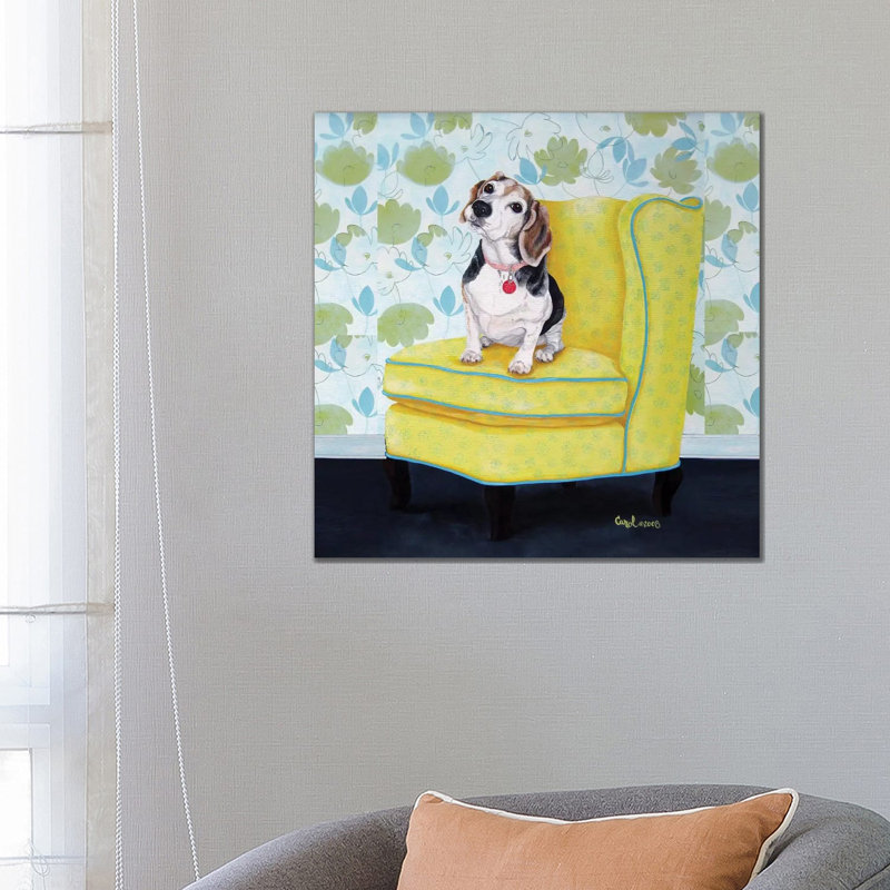 Beagle On Yellow by Carol Dillon - Wrapped Canvas Print, 45.72 cm H x 45.72 cm W x 3.175 cm D