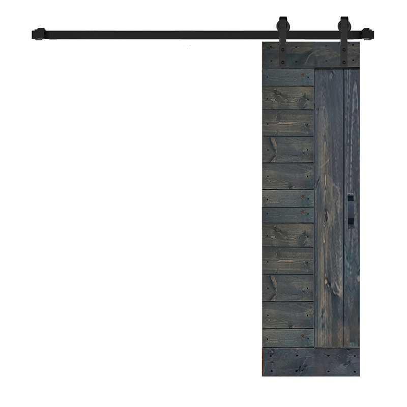 Carbon Gray Solid Wood Multipanel Sliding Barn Door Kit with Black Hardware