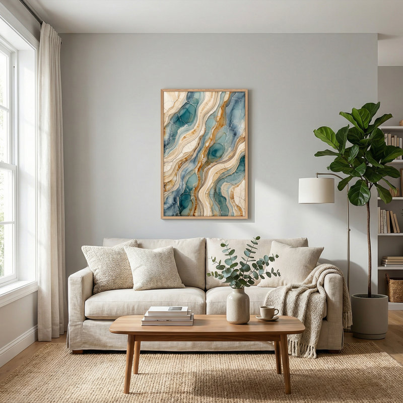 Ensemble de 1 tableau sur toile à motif de marbre, 48"H x 32"W, Natural